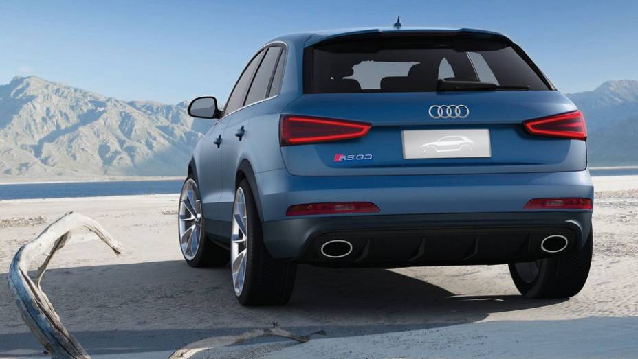 O para-choque traseiro ganhou a companhia de duas sa&iacute;das de escape redondas e um extrator preto | <a href="https://preprod.quatrorodas.abril.com.br/saloes/pequim/2012/audi-rs-q3-concept-682486.shtml" rel="migration">Leia mais</a>
