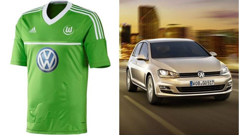 VOLKSWAGEN - nesse caso, não é bem patrocínio. A VW, na verdade, é a proprietária do Wolfsburg, da Alemanha | <a href="%20https://preprod.quatrorodas.abril.com.br/noticias/fabricantes/flamengo-fecha-patrocinio-peugeot-731227.shtml" rel="migration">Leia mais</a>