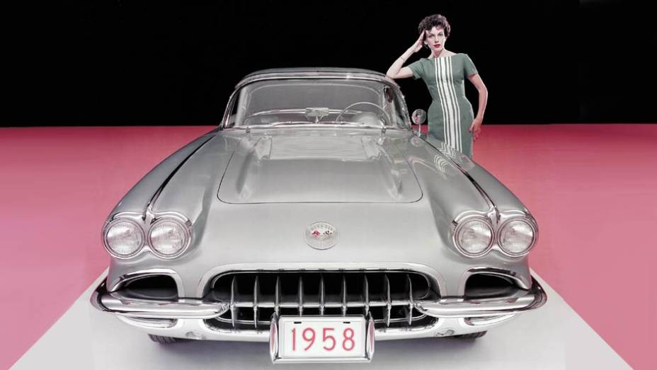 1958: as fei&ccedil;&otilde;es definitivas da primeira gera&ccedil;&atilde;o do Corvette foram apresentadas em 1958, quando os far&oacute;is passaram a ser duplos. O V8 rendia at&eacute; 290 cv, na vers&atilde;o mais forte. Esse desenho duraria at&eacute; 1962