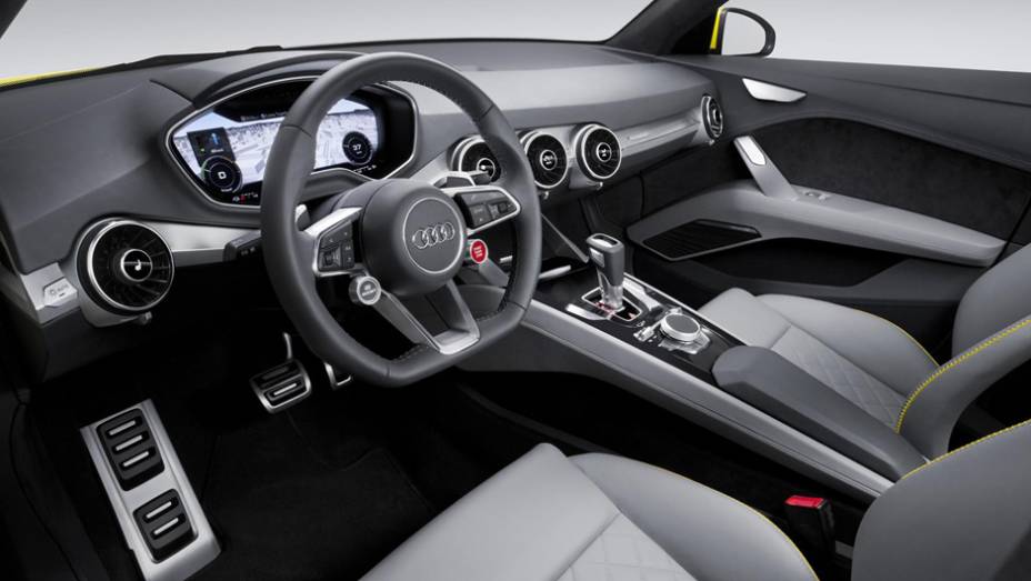No painel foi inclu&iacute;do uma tela de 12,3 polegadas que produz gr&aacute;ficos em 3D. | <a href="https://preprod.quatrorodas.abril.com.br/noticias/saloes/pequim-2014/audi-tt-offroad-revelado-780298.shtml" rel="migration">Leia mais</a>