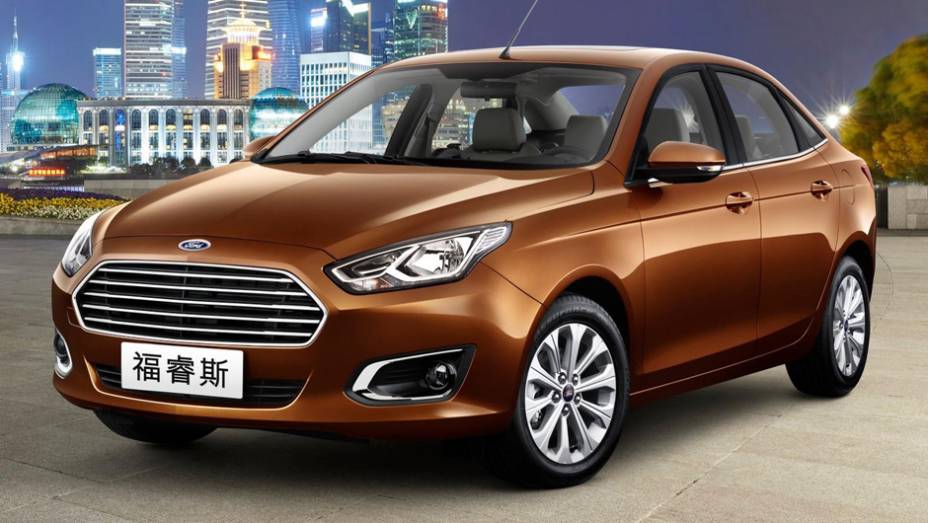 O novo Ford Escort foi apresentado no Salão de Pequim. | <a href="https://preprod.quatrorodas.abril.com.br/noticias/saloes/pequim-2014/ford-escort-esta-volta-modelo-sera-apresentado-pequim-779651.shtml" rel="migration">Leia mais</a>