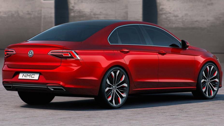 Modelo foi idealizado com um teto mais baixo e inclinado. | <a href="https://preprod.quatrorodas.abril.com.br/noticias/saloes/pequim-2014/conceito-volkswagen-new-midsize-coupe-sera-revelado-pequim-780074.shtml" rel="migration">Leia mais</a>