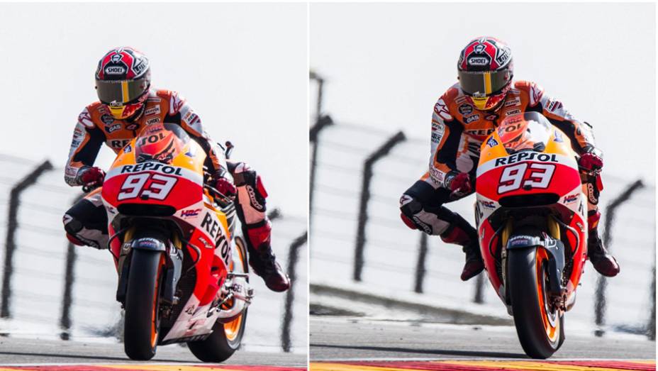 Márquez foi o primeiro no treino | <a href="https://preprod.quatrorodas.abril.com.br/moto/noticias/motogp-marquez-crava-11a-pole-ano-802760.shtml" rel="migration">Leia mais</a>