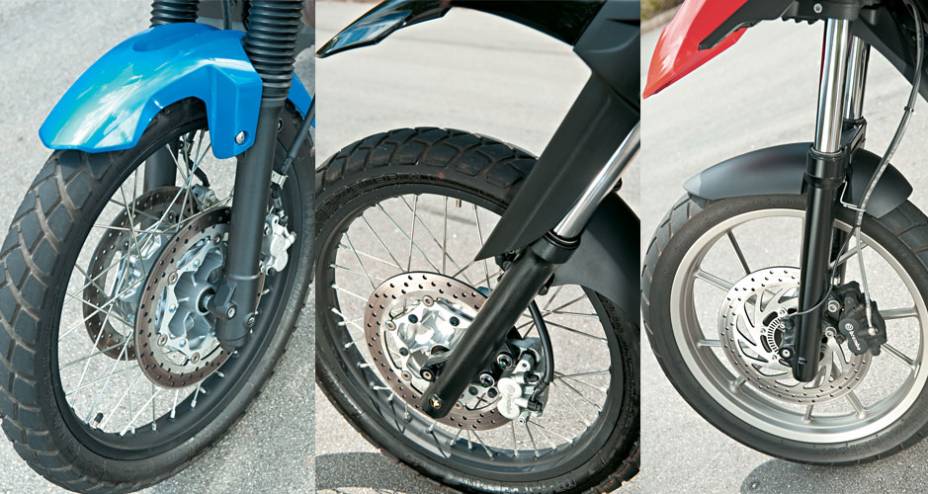 Freios duplos: muito superiores, ABS opcional | Freio bom, mas não se compara ao das rivais | ABS de série é ponto a favor do freio alemão. Freios duplos: muito superiores, ABS opcional | Freio bom, mas não se compara ao das rivais | ABS de série é ponto a favor do freio alemão.