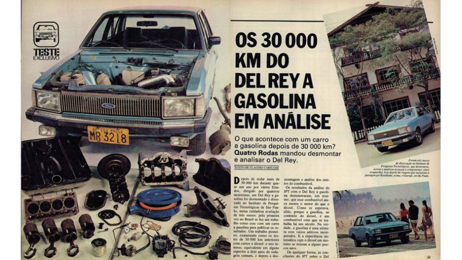 Ford Del Rey: o sedã de luxo foi o primeiro modelo a gasolina a passar pelo rigoroso teste de 30 mil quilômetros. | <a href="https://preprod.quatrorodas.abril.com.br/acervodigital/home.aspx?edicao=268pg=53" rel="migration">Leia mais</a>