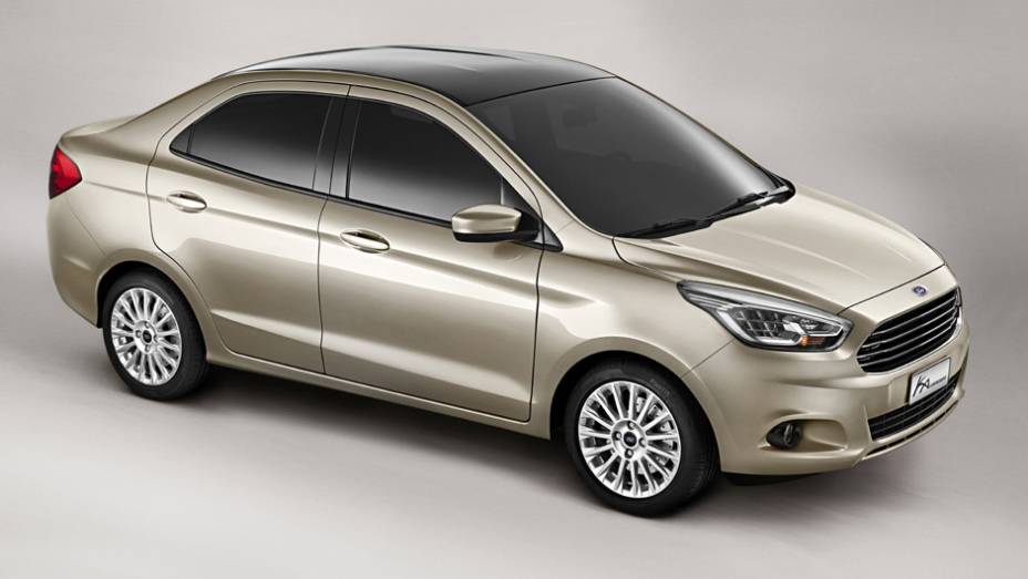 Apresentado como Ka Concept 4 Portas, o conceito antecipa o futuro Ka Sedan | <a href="https://preprod.quatrorodas.abril.com.br/noticias/fabricantes/ford-divulga-imagens-oficiais-novo-ka-sedan-772215.shtml" rel="migration">Leia mais</a>