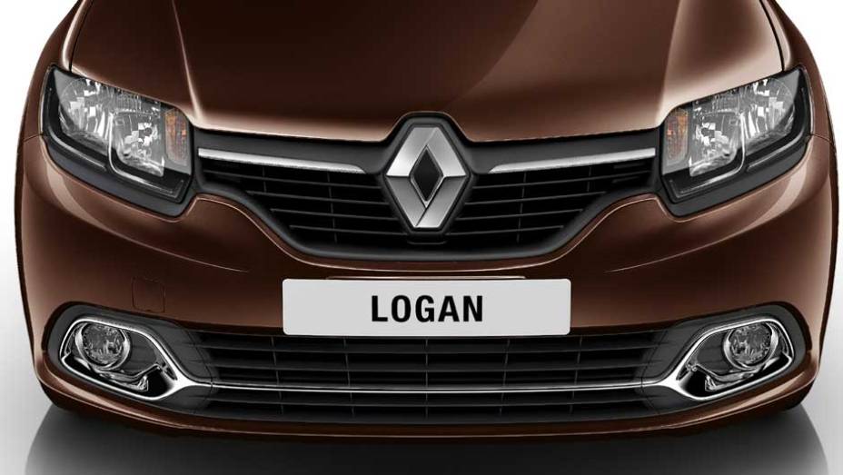 A frente traz a nova identidade visual da marca | <a href="https://preprod.quatrorodas.abril.com.br/carros/lancamentos/renault-logan-759221.shtml" rel="migration">Leia mais</a>