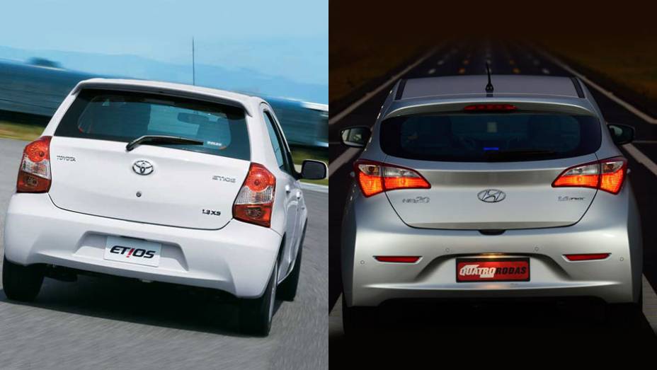 Os estilos distintos se tornam marcantes quando Etios e HB20 são colocados lado a lado. O hatch da Hyundai será vendido em nove versões que variam entre R$ 31.995 e R$ 47.995. Na versão hatch, o Etios tem cinco variantes, cujo preço alterna entre R$29.99 Os estilos distintos se tornam marcantes quando Etios e HB20 são colocados lado a lado. O hatch da Hyundai será vendido em nove versões que variam entre R$ 31.995 e R$ 47.995. Na versão hatch, o Etios tem cinco variantes, cujo preço alterna entre R$29.99