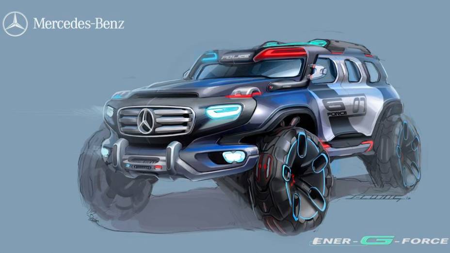 O Ener-G-Force da Mercedes-Benz é o único projeto que seria baseado num veículo que já existe (Classe G). | <a href="%20https://preprod.quatrorodas.abril.com.br/noticias/tecnologia/salao-los-angeles-define-tema-desafio-design-721841.shtml" rel="migration">Leia mais</a>