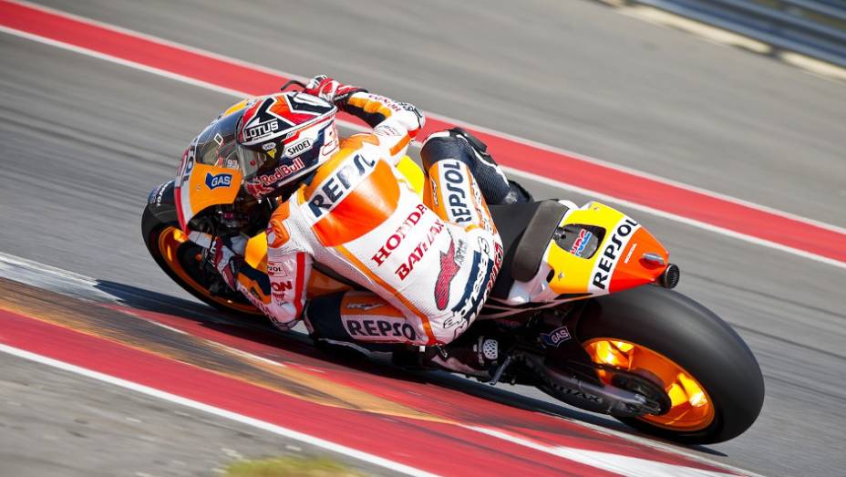 Marc M&aacute;rquez (Repsol Honda Team) liderou os testes em Austin | <a href="https://preprod.quatrorodas.abril.com.br/moto/noticias/motogp-marc-marquez-absoluto-eua-736303.shtml" rel="migration">Leia mais</a>