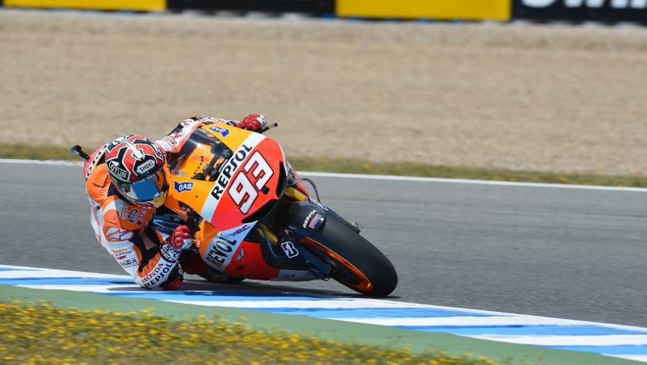 Marc Márquez ficou com o terceiro tempo | <a href="https://preprod.quatrorodas.abril.com.br/moto/noticias/motogp-lorenzo-garante-pole-jerez-740522.shtml" rel="migration">Leia mais</a>