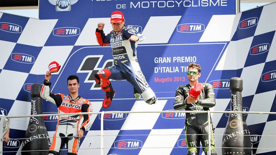 Jorge Lorenzo diminuiu a vantagem do líder do campeonato, Dani Pedrosa | <a href="https://preprod.quatrorodas.abril.com.br/moto/noticias/motogp-lorenzo-vence-prova-mugello-742903.shtml" rel="migration">Leia mais</a>