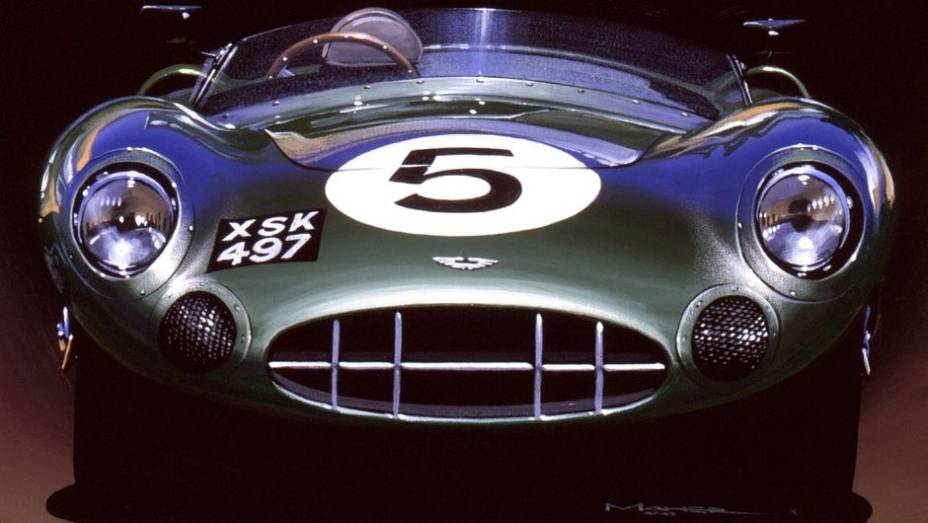 "Aston Martin DBR1 No. 5″ - por Charles Maher | <a href="https://preprod.quatrorodas.abril.com.br/noticias/mercado/carros-aston-martin-viram-obra-arte-743790.shtml" rel="migration">Leia mais</a>