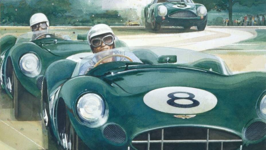 "Aston Martin DBR1 No. 8″ - por Bill Neale | <a href="https://preprod.quatrorodas.abril.com.br/noticias/mercado/carros-aston-martin-viram-obra-arte-743790.shtml" rel="migration">Leia mais</a>