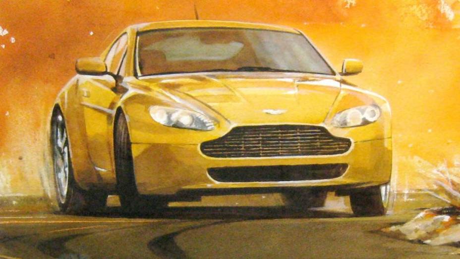 "Aston Martin V8 Vantage" - por Bill Neale | <a href="https://preprod.quatrorodas.abril.com.br/noticias/mercado/carros-aston-martin-viram-obra-arte-743790.shtml" rel="migration">Leia mais</a>