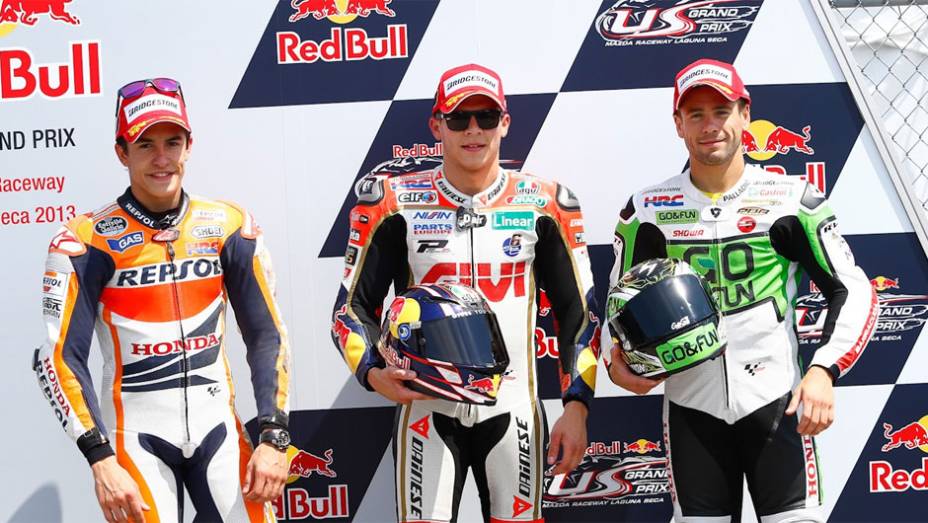 Os três primeiros do grid no GP dos EUA | <a href="https://preprod.quatrorodas.abril.com.br/moto/noticias/motogp-bradl-surpreende-pole-eua-747594.shtml" rel="migration">Leia mais</a>