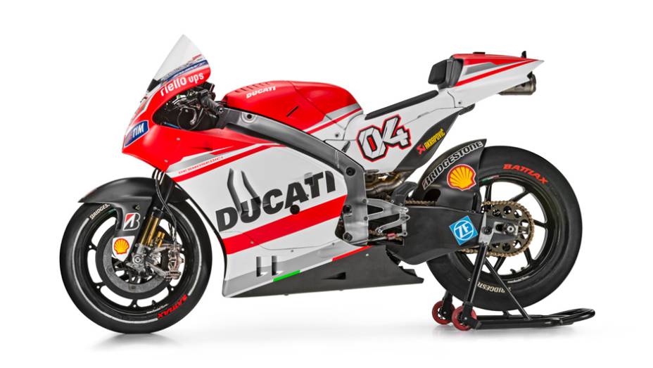 A nova moto se chama Desmosedici GP14 | <a href="https://preprod.quatrorodas.abril.com.br/moto/noticias/ducati-apresenta-nova-moto-temporada-motogp-776745.shtml" rel="migration">Leia mais</a>