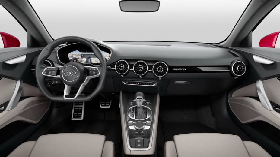 Outro destaque vai para o painel de instrumentos digital de 12,3 polegadas, que &eacute; rigorosamente o mesmo do TT convencional | <a href="https://preprod.quatrorodas.abril.com.br/noticias/saloes/paris-2014/audi-apresenta-tt-sportback-concept-803458.shtml" rel="migration">Leia mais</a>
