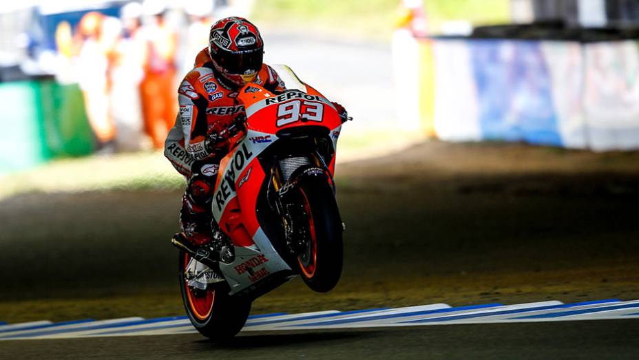 Líder do campeonato, Marc Marquez foi o sexto | <a href="https://preprod.quatrorodas.abril.com.br/moto/noticias/motogp-dovizioso-mais-rapido-motegi-805474.shtml" rel="migration">Leia mais</a>