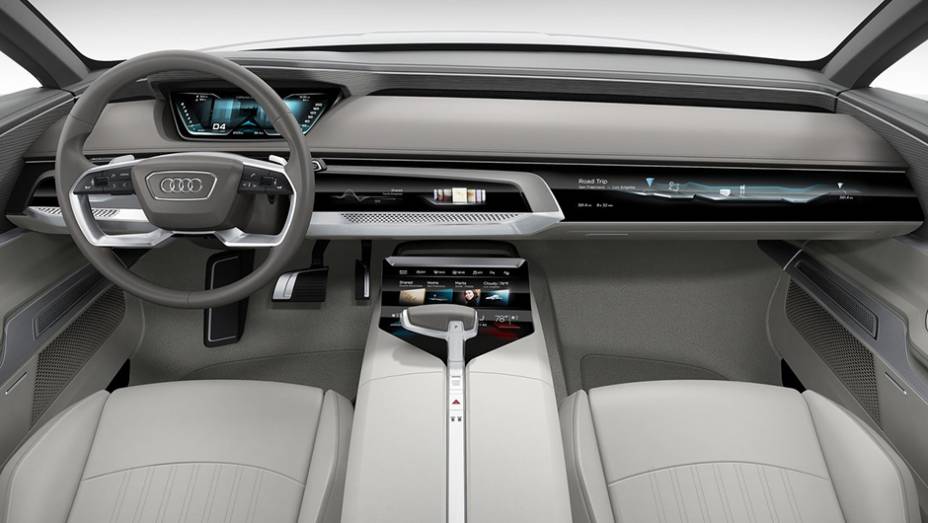 No interior a inspiração não pareceu ser tão afinada, mas o acabamento é de luxo absoluto com o uso de materiais nobres e couro, entre outros detalhes | <a href="https://preprod.quatrorodas.abril.com.br/noticias/saloes/losangeles-2014/conceito-audi-prologue-finalme" rel="migration"></a>