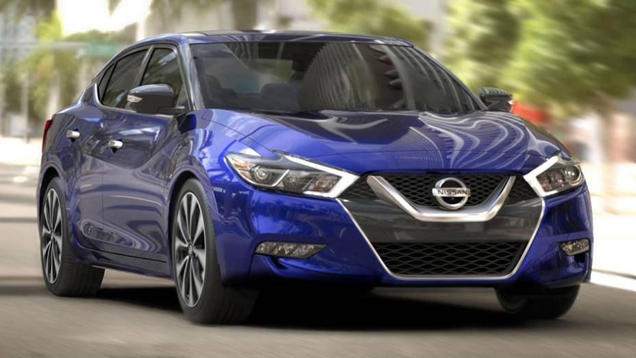 O novo Nissan Maxima adota a mais moderna linguagem de design da montadora | <a href="https://preprod.quatrorodas.abril.com.br/noticias/saloes/new-york-2015/nissan-maxima-surge-renovado-nova-iorque-852660.shtml" rel="migration">Leia mais</a>