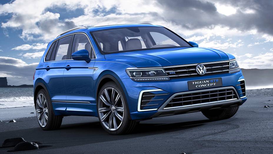 Por enquanto não será lançada, mas também foi mostrada uma versão conceitual GTE | <a href="https://preprod.quatrorodas.abril.com.br/noticias/fabricantes/nova-geracao-volkswagen-tiguan-salto-tecnologico-904880.shtml" target="_blank" rel="migration">Leia mais</a>