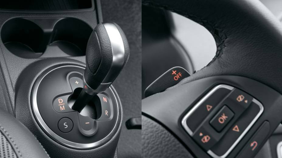 As trocas também podem ser feitas no volante | <a href="https://preprod.quatrorodas.abril.com.br/carros/lancamentos/vw-voyage-comfortline-699016.shtml" rel="migration">Leia mais</a>