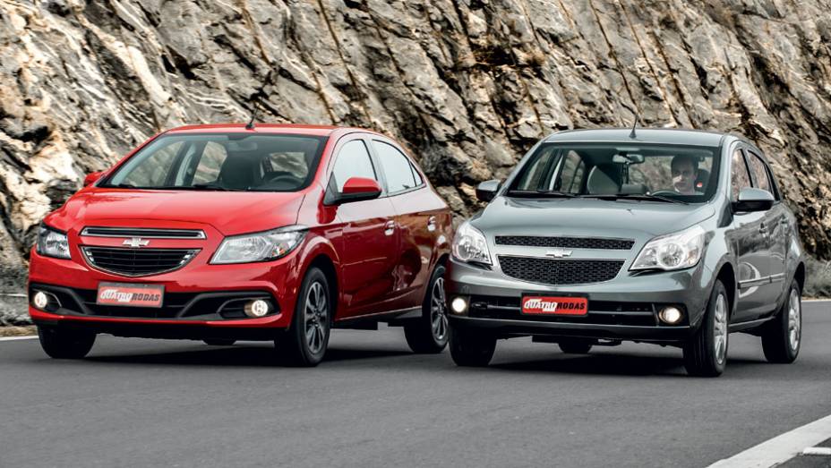 Onix apresenta desenho ousado e mais equilibrado que o Agile | <a href="https://preprod.quatrorodas.abril.com.br/carros/comparativos/chevrolet-onix-x-chevrolet-agile-729371.shtml" rel="migration">Leia mais</a>