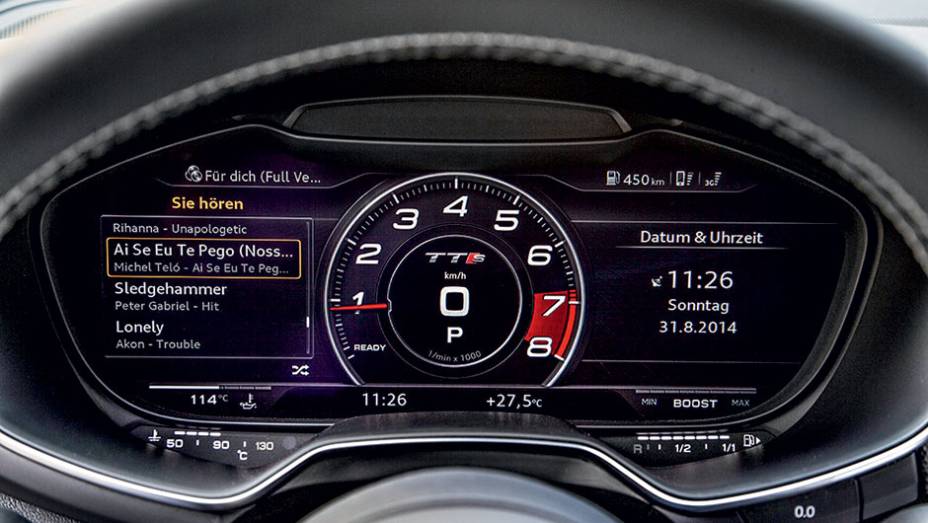 Tela digital: voc&ecirc; configura instrumentos como quiser | <a href="https://preprod.quatrorodas.abril.com.br/carros/impressoes/audi-tts-quattro-808968.shtml" target="_blank" rel="migration">Leia mais</a>