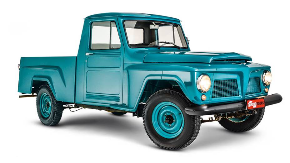 Versão picape da Rural, ela tem 34 cm a mais de entre-eixos | <a href="https://preprod.quatrorodas.abril.com.br/carros/classicos-brasileiros/willys-pick-up-jeep-ford-f-75-807772.shtml" target="_blank" rel="migration">Leia mais</a>