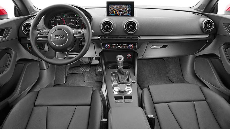Apliques de alumínio decoram a cabine | <a href="https://preprod.quatrorodas.abril.com.br/carros/impressoes/audi-a3-cabriolet-813902.shtml" target="_blank" rel="migration">Leia mais</a>