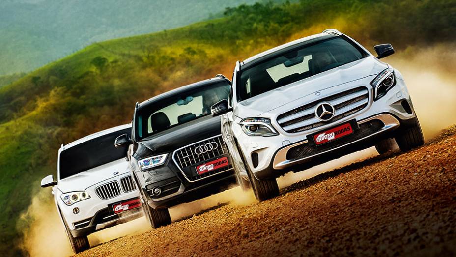 Cada qual com sua receita própria, os SUVs apresentam suas armas | <a href="https://preprod.quatrorodas.abril.com.br/carros/comparativos/audi-q3-x-bmw-x1-x-mercedes-gla-816140.shtml" target="_blank" rel="migration">Leia mais</a>