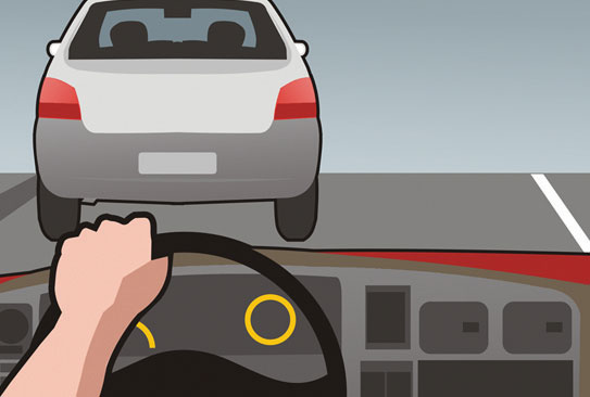 Na linha de frente Ao estacionar, mantenha distância do veículo da frente, para que possa sair sem muita manobra. O ideal é que seja o suficiente para ver os pneus traseiros do carro da frente até o chão