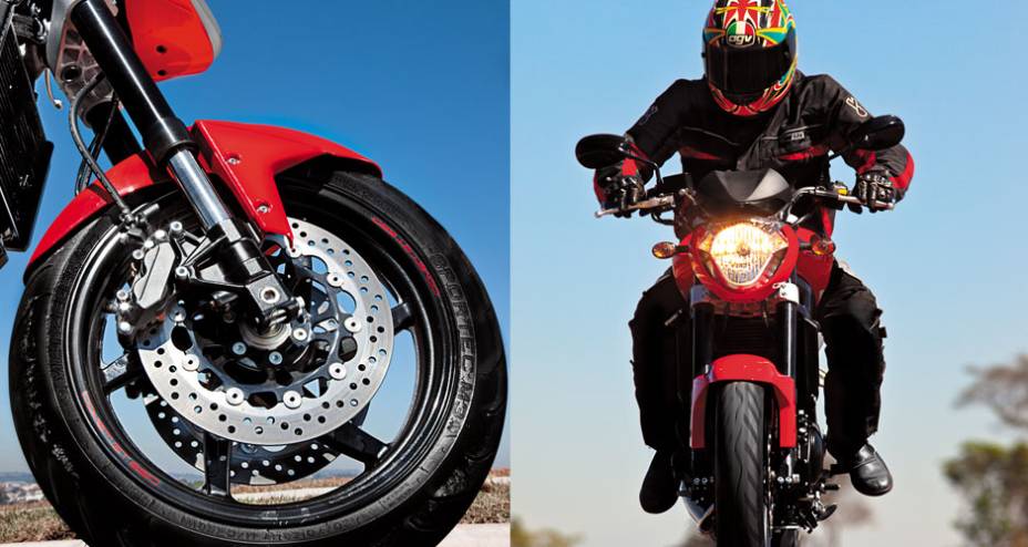 Discos e pin&ccedil;as duplas garantem frenagens | A Comet 650 ficou bem melhor na vers&atilde;o naked