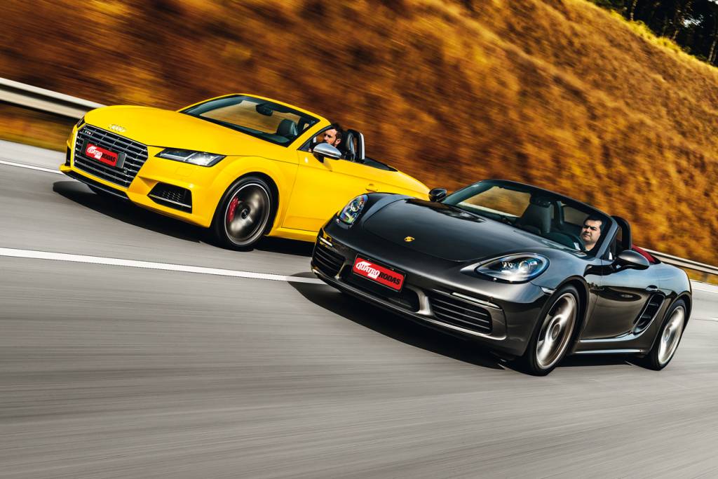 Boxster x TTS A dupla tem muito em comum: alemães, dois lugares, motor turbo e preço com seis dígitos