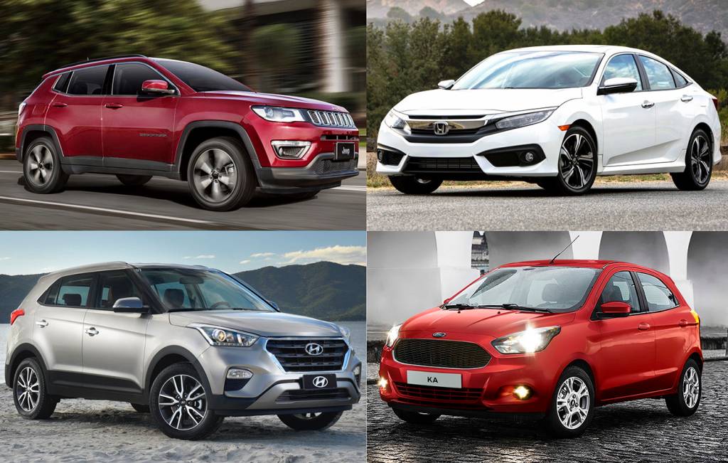 Jeep Compass, Honda Civic, Hyundai Creta e Ford Ka Jeep Compass, Honda Civic, Hyundai Creta e Ford Ka