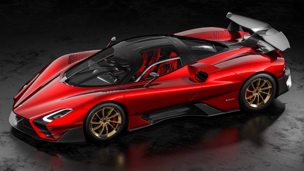 SSC TUATARA SSC Tuatara vermelho visto de 3/4 de cima