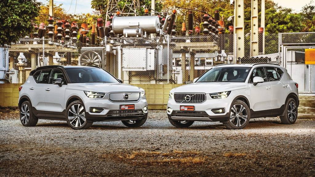 Comparativo Volvo XC40 híbrido e elétrico O elétrico conta com a grade dianteira fechada e as novas rodas de 20”