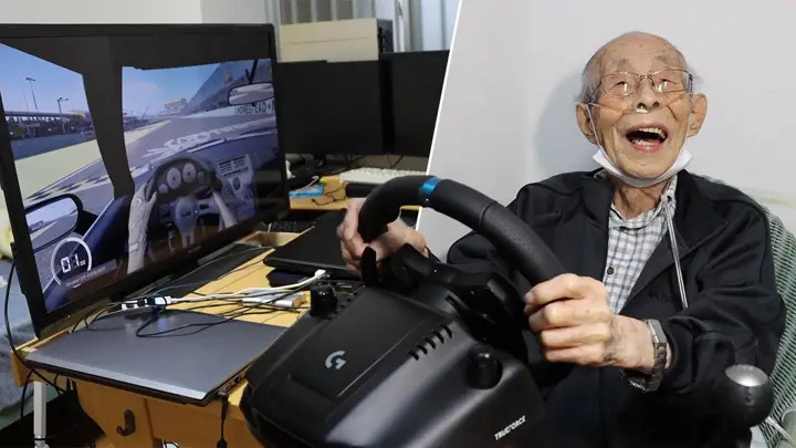Senhor que joga video game Senhor japones de 93 anos volta a dirigir nos video-games