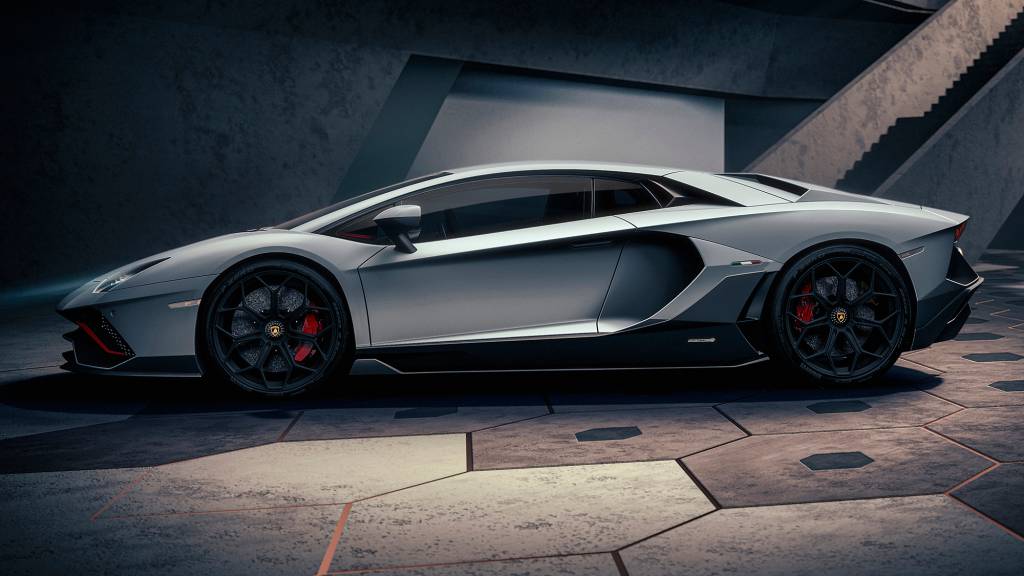 LAMBORGHINI AVENTADOR ULTIMAE Lamborghini Aventador Ultimae prata visto de lado