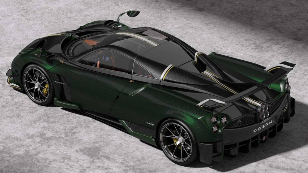 PAGANI HUAYRA BC 2 Pagana Huayra BC Pacchetto Tempesta verde escuro visto 3/4 de cima