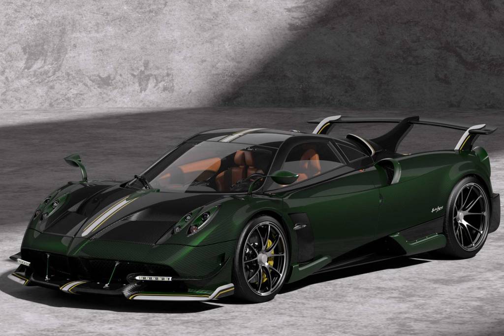 PAGANI HUAYRA BC Pagana Huayra BC Pacchetto Tempesta verde escuro visto 3/4 de frente