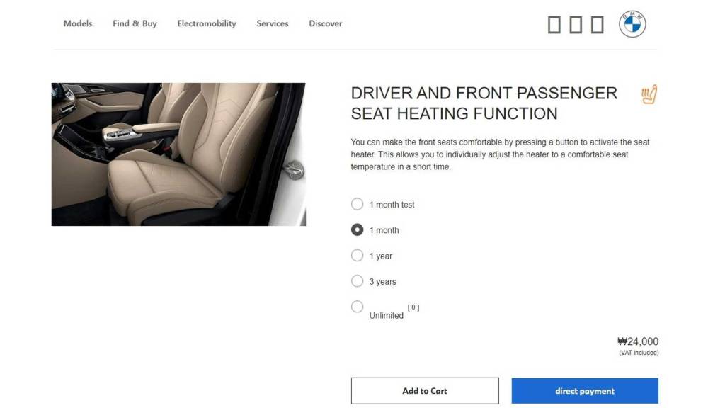 bmw-heated-seats-subscription banco aquecido seno cobrado BMW