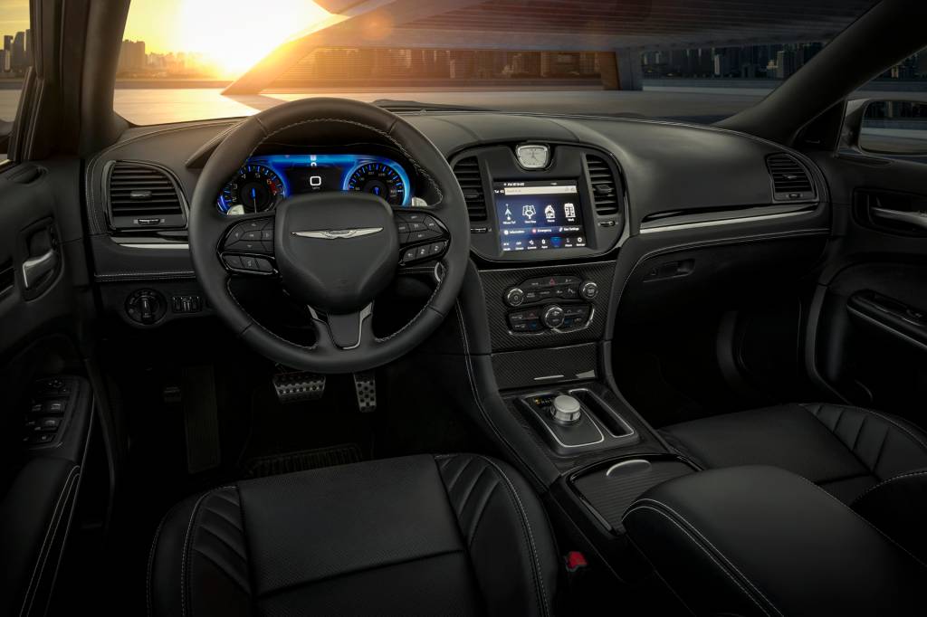 The interior of the 2023 Chrysler 300C features silver stitching Chrysler 300C 2023