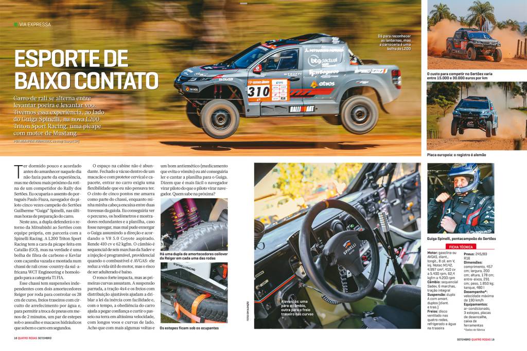 Rally Sertoes 2023 Carro de rali se alterna entre levantar poeira e levantar voo. Tivemos essa experiência, ao lado do Guiga Spinelli, na nova L200 Triton Sport Racing