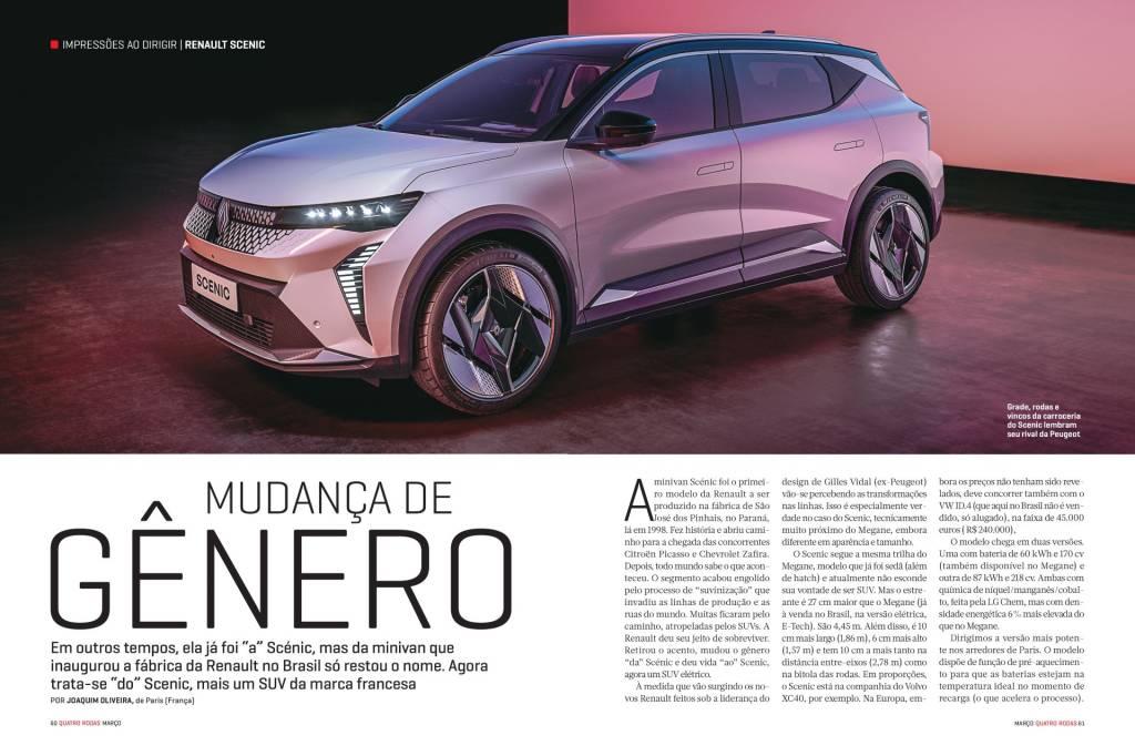 Em outros tempos, ela já foi “a” Scénic, mas da minivan que inaugurou a fábrica da Renault no Brasil só restou o nome. Agora trata-se “do” Scenic, mais um SUV da marca francesa