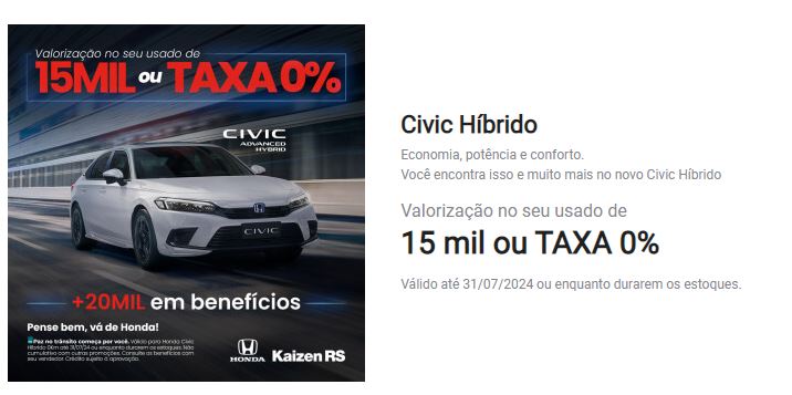 civic kaizen rs Promoção para Honda Civic na Kaizen RS