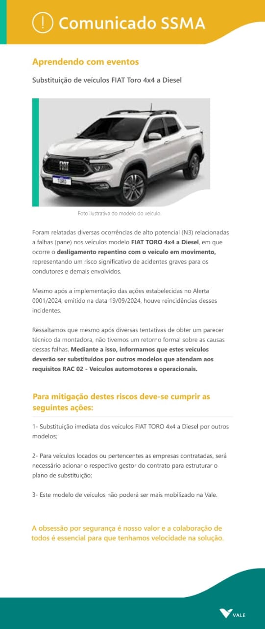 Comunicado divulgado pela Vale