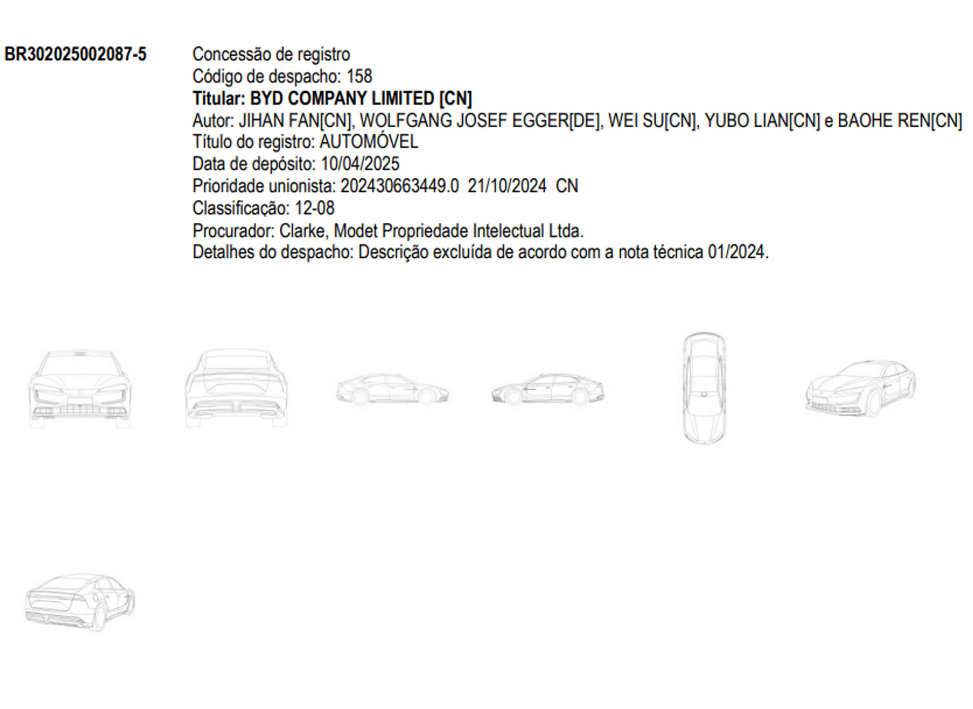 BYD registra Yangwang U7 no Brasil